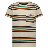 Moodstreet t-shirt gestreept bruin groen wit jongens