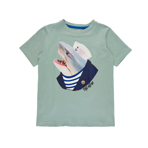 The New t-shirt lichtgroen haaienprint kapitein jongens